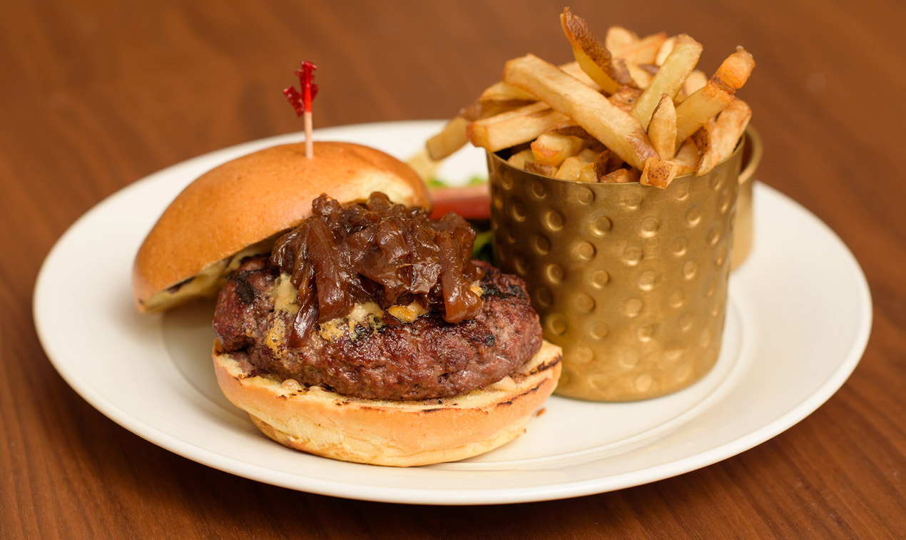 burger and fries on plate